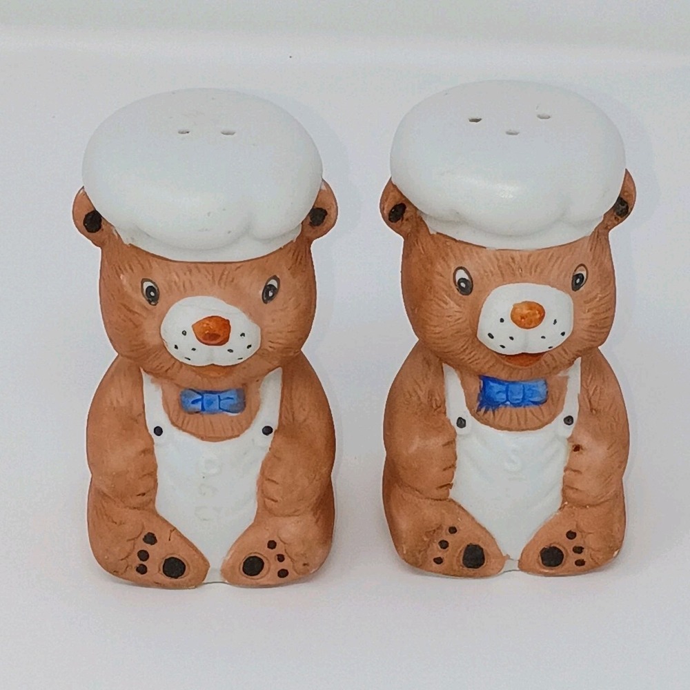 Teddy Bear Salt Pepper Shakers‎ 1980s Vintage Kitchen Chef Cook Grandmacore